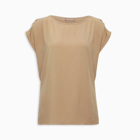 Sienna- Rouched shoulder linen blend T - shirt